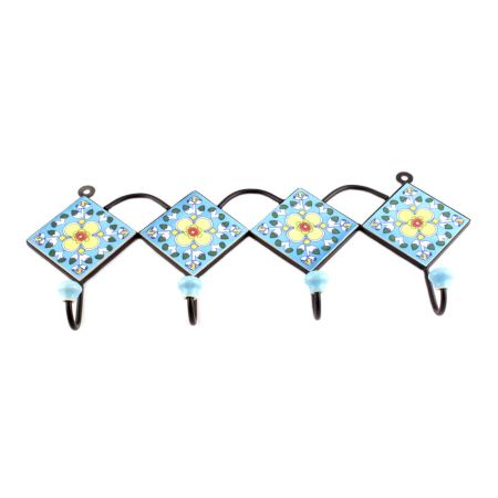 Turquoise And Yellow Tiny Flower Ceramic Tiles Hooks